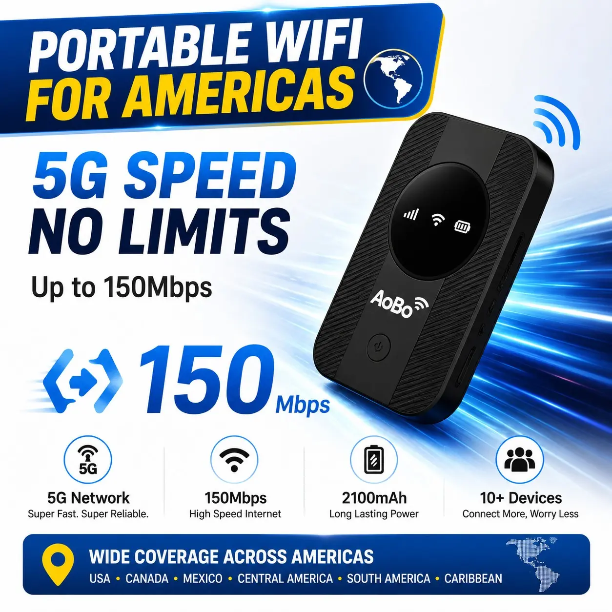Portable 4G Mobile WiFi Hotspot, Wifi Wireless, lightweight pocket sized 4G LTE router with long lasting built in battery private secure hotspot replaces slow public WiFi works for family daily use road trip business team sharing all day reliable