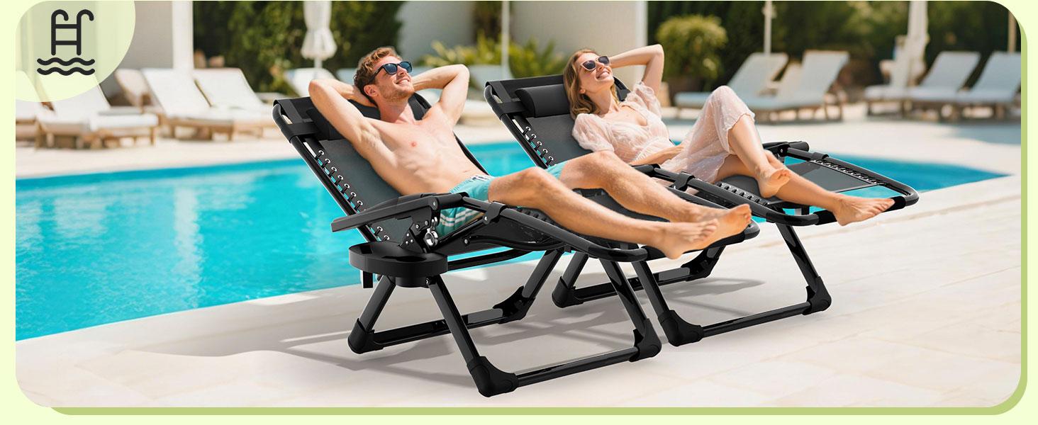 Zero Gravity Chair, Reclining Camping Lounge Chair w/Removable Cushion, Upgraded Lock and Cup Holder, Reclining Patio Chairs Folding Recliner for Indoor and Outdoor Zero Gravity Chair, Reclining Camping Lounge Chair w/Removable Cushion, Upgraded Lock and Cup Holder, Reclining Patio Chairs Folding Recliner for Indoor and Outdoor
