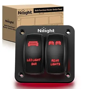 Nilight 2Gang Led Light Bar and Rear Lights 5Pin ON/Off Rocker Switch Panel Red