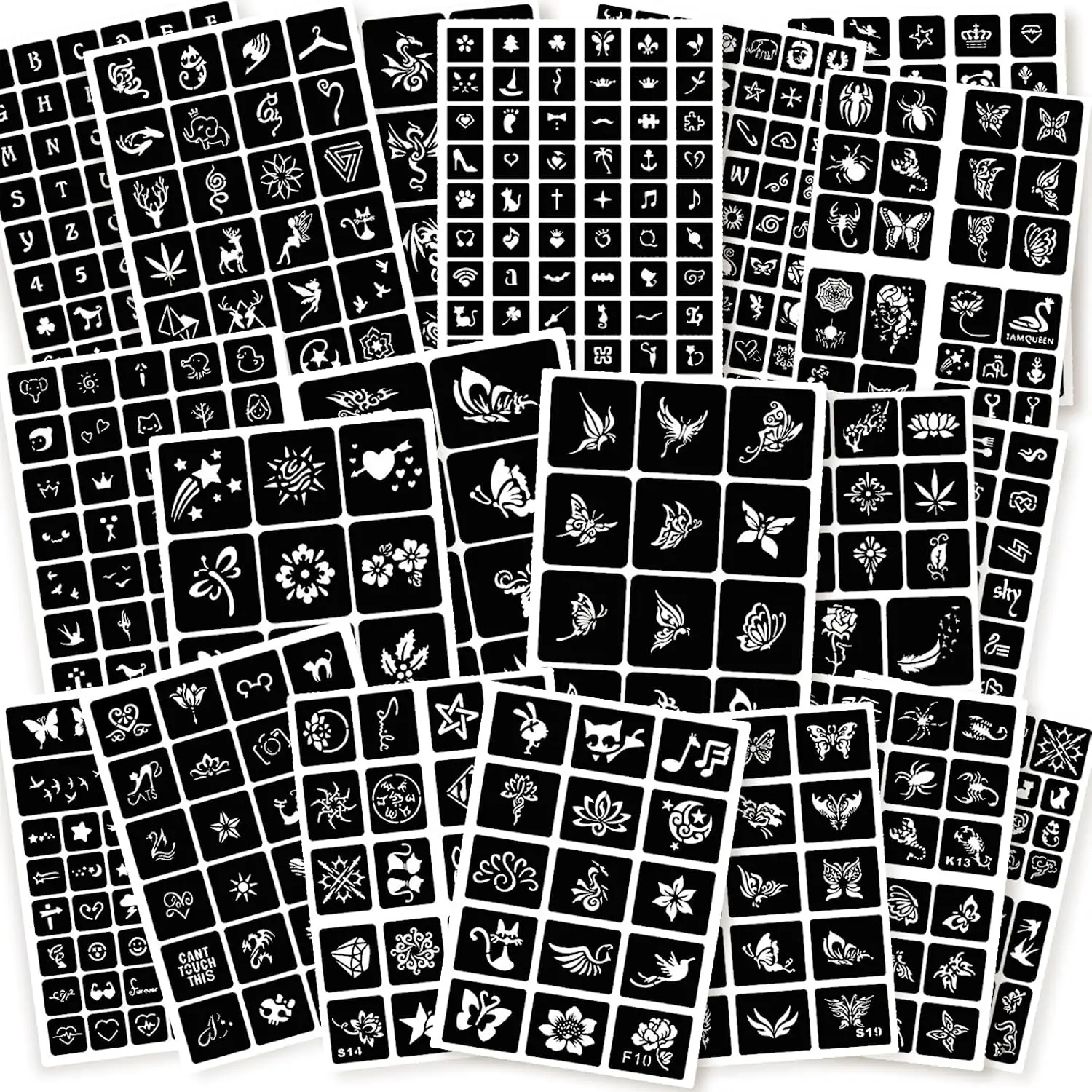 575pcs Temporary Tattoo Stencils, 20 Sheets Henna Tattoo Stencil Kit  Women Man Face Body Paint DIY Art Reusable Glitter Tattoo Stencils Pack