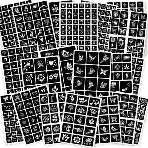 575pcs Temporary Tattoo Stencils, 20 Sheets Henna Tattoo Stencil Kit  Women Man Face Body Paint DIY Art Reusable Glitter Tattoo Stencils Pack