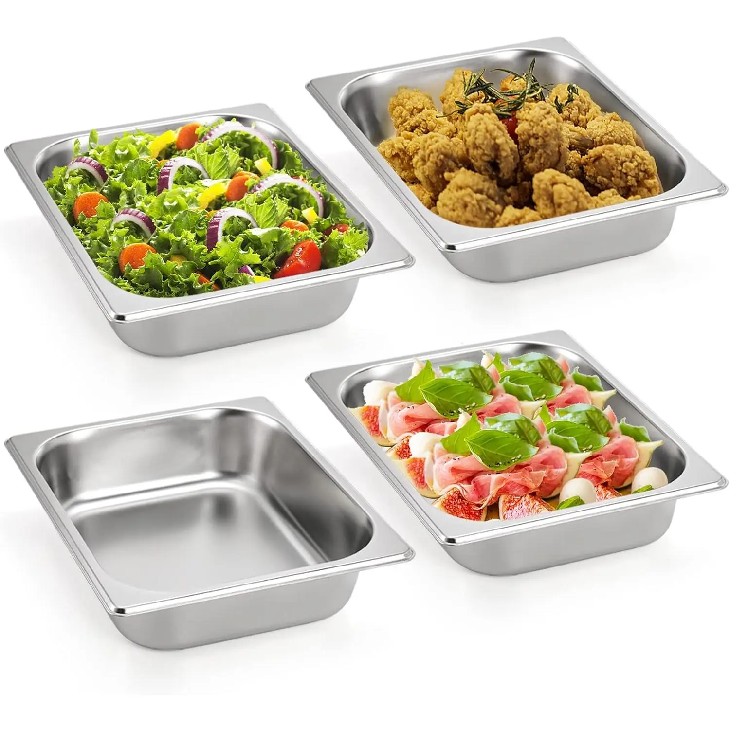 4 Pack Hotel Pans Half Size, 2.5" Deep 1/2 Size Stainless Steel Steam Table Pan Buffet Catering  Pan, Warmer Breading Tray Batter Pans for Hotel, Party Catering Supplies