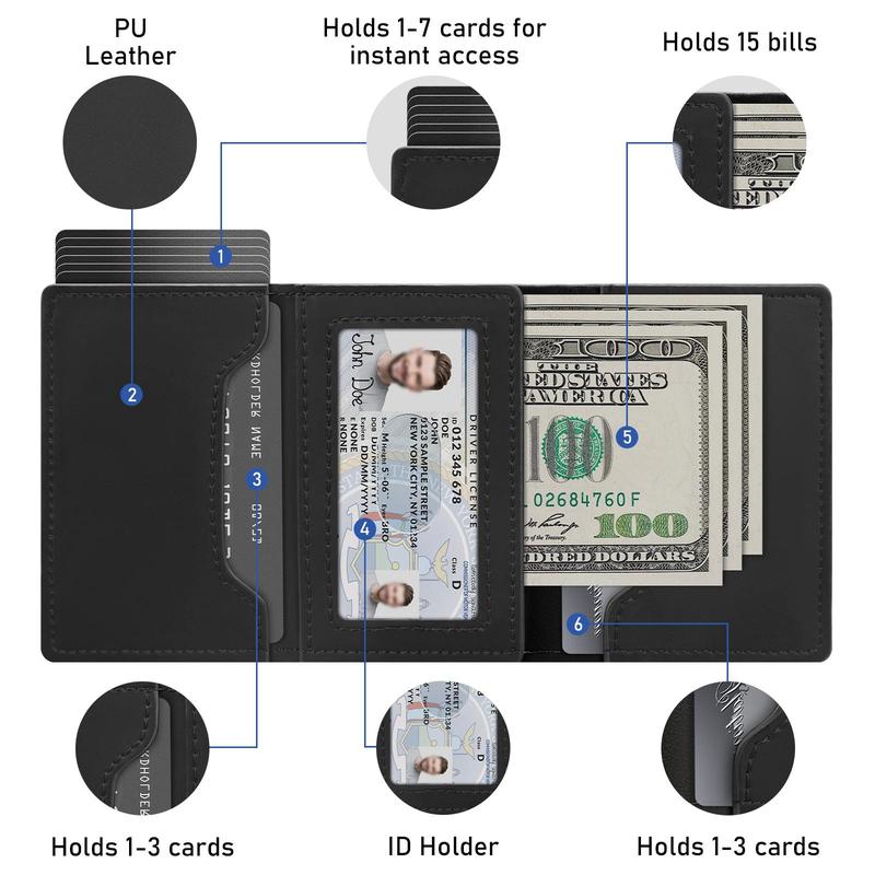 Men's Smart Wallet-Minimalist Card Holder with RFID Blocking,Upgrade PU Leather Pop-up Wallet for Daily Use-Christams Gift for Men