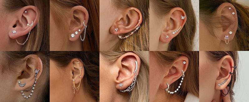 Classic 24 Pcs Silvery Rose Golden Ear Studs for Women Men Diverse Stainless Steel Alloy Stud Earrings Shining CZ 20G Cartilage Chain Earrings Set Flat Back Earrings Small Hoop Earrings Dangle Cartilage Helix Tragus Piercing Jewelry