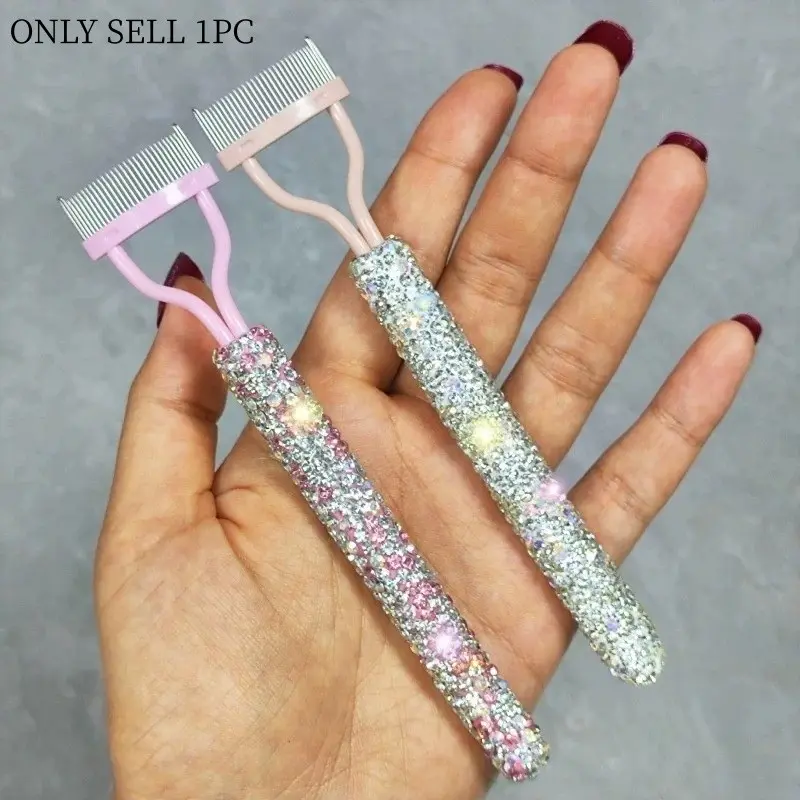 Steel Needle Eyelash Comb 1pc High Beauty Sparkling Artificial Diamond Eyelash Comb Travel Portable Eye Makeup Tool