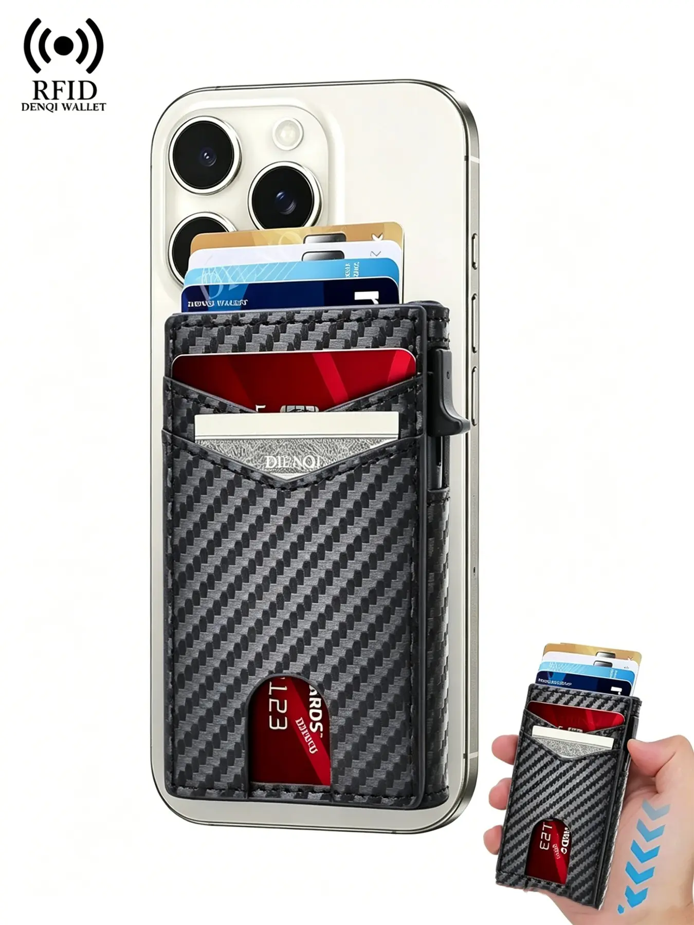 Magnetic RFID Blocking Pop Up Card Wallet for Magsafe iPhone, Phone Accessories, Carbon Fiber Leather, Multi Slot, Slim Design, Anti-Scan, Portable Father's Day Gift