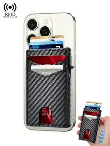 Magnetic RFID Blocking Pop Up Card Wallet for Magsafe iPhone, Phone Accessories, Carbon Fiber Leather, Multi Slot, Slim Design, Anti-Scan, Portable Father's Day Gift