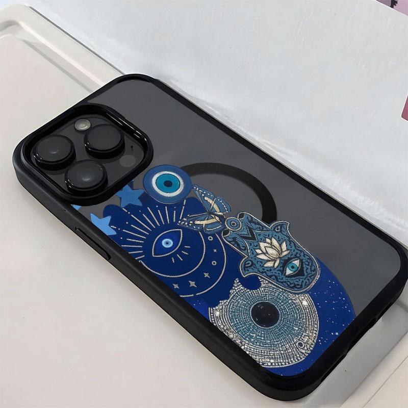 Blue Evil Eye Hamsa Hand TPU Plastic Phone Case - Mystical Boho Protect Cover for iPhone 17,16,15,14,13,12,11 Plus Pro Max Various Models