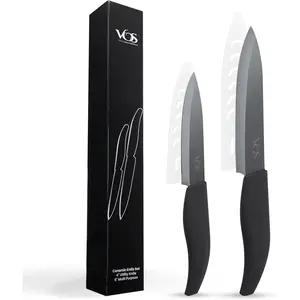 ceramic knives set for kitchen in gift box, set of 2 ceramic knife with cover, 5.5" santoku & 4.5" utility for home cooks, Ultra Sharp, lightweight, rust-free, dishwasher safe (Black handle)