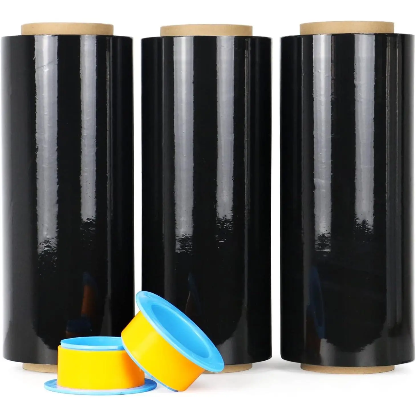 Industrial Strength Black Stretch Wrap with Plastic Handle, 12" x 1000 Feet 80 Gauge 3-Pack, Self-Adhering Shrink Wrap for Shipping and Moving