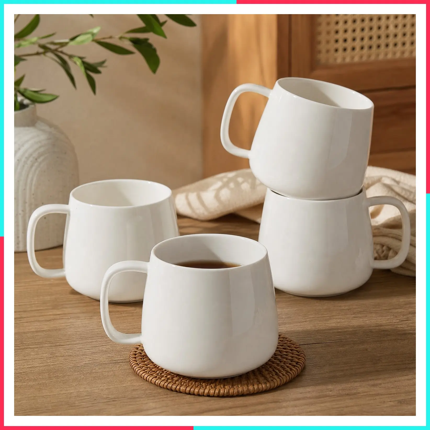 16oz Ceramic Coffee Mugs Set of 4 – Stackable Latte Cups, Microwave, Dishwasher & Oven Safe – Ideal for Coffee, Cappuccino, Hot Chocolate, Housewarming Gifts, White