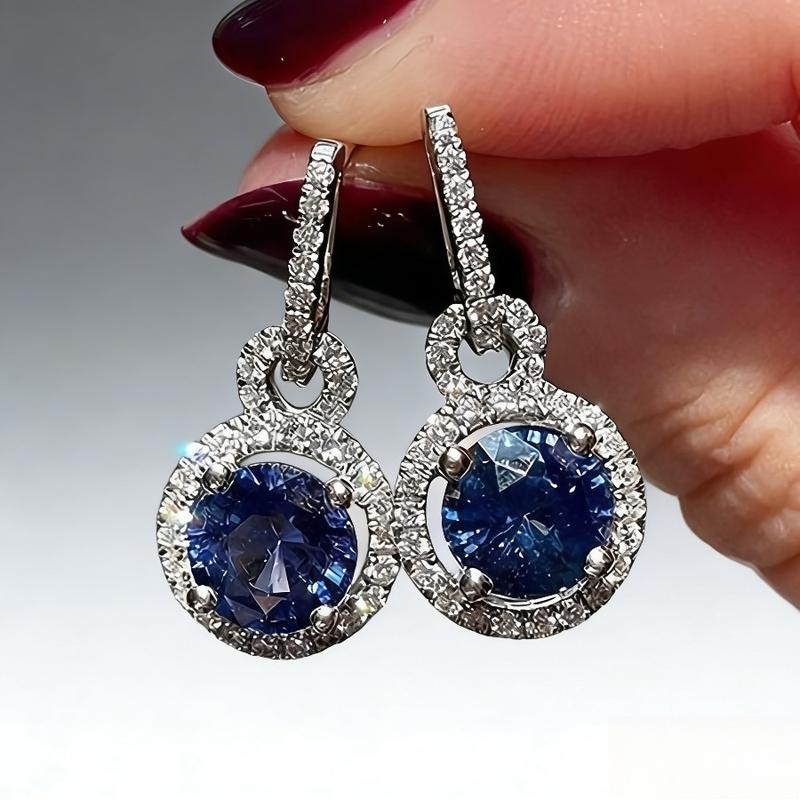Luxury Blue Zircon Long Earrings Fashion Party Women Birthday Gift Earrings Holiday Style Ear Hook Earrings Statement Earrings Ear Clip Hoop Earrings Valentine's Day Gift