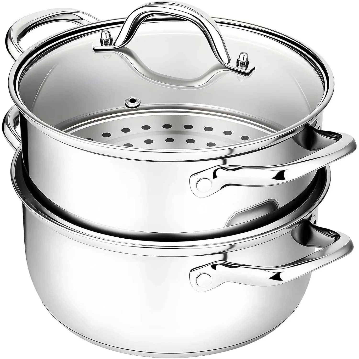 3.2QT Stainless Steel Steamer for Cooking with Food Steamer Basket, Healthy Steaming Pot Multi-use Kitchen Cookware for Vegetables Dumplings Soup and Daily Kitchen Food Preparation
