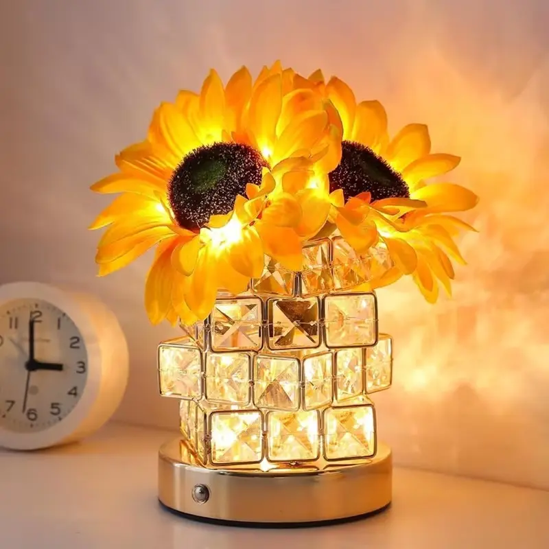 Handmade Sunflower Table Lamp, Rechargeable Wireless Touch Desk Light, Three-Color Dimmable Nightlight, Perfect Gift for Women, Mom, Christmas