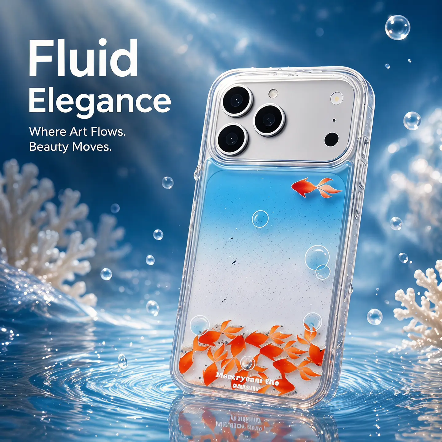 Clear Liquid Glitter Goldfish Phone Case with Floating Orange Fish & Bubbles, Shockproof Transparent TPU Cover for ip17/16/15/14 Phone, Cute Aquarium Theme Phone Case for Women, Teens & Fish Lovers