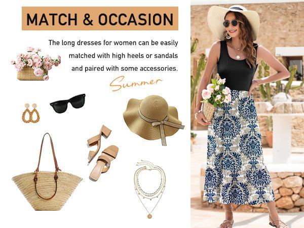 AUSELILY 2026 Womens Summer Dresses Sleeveless Maxi Dress Square Neck Casual Tiered Swing Dress with Pockets Summer Dress Sunshine Floral