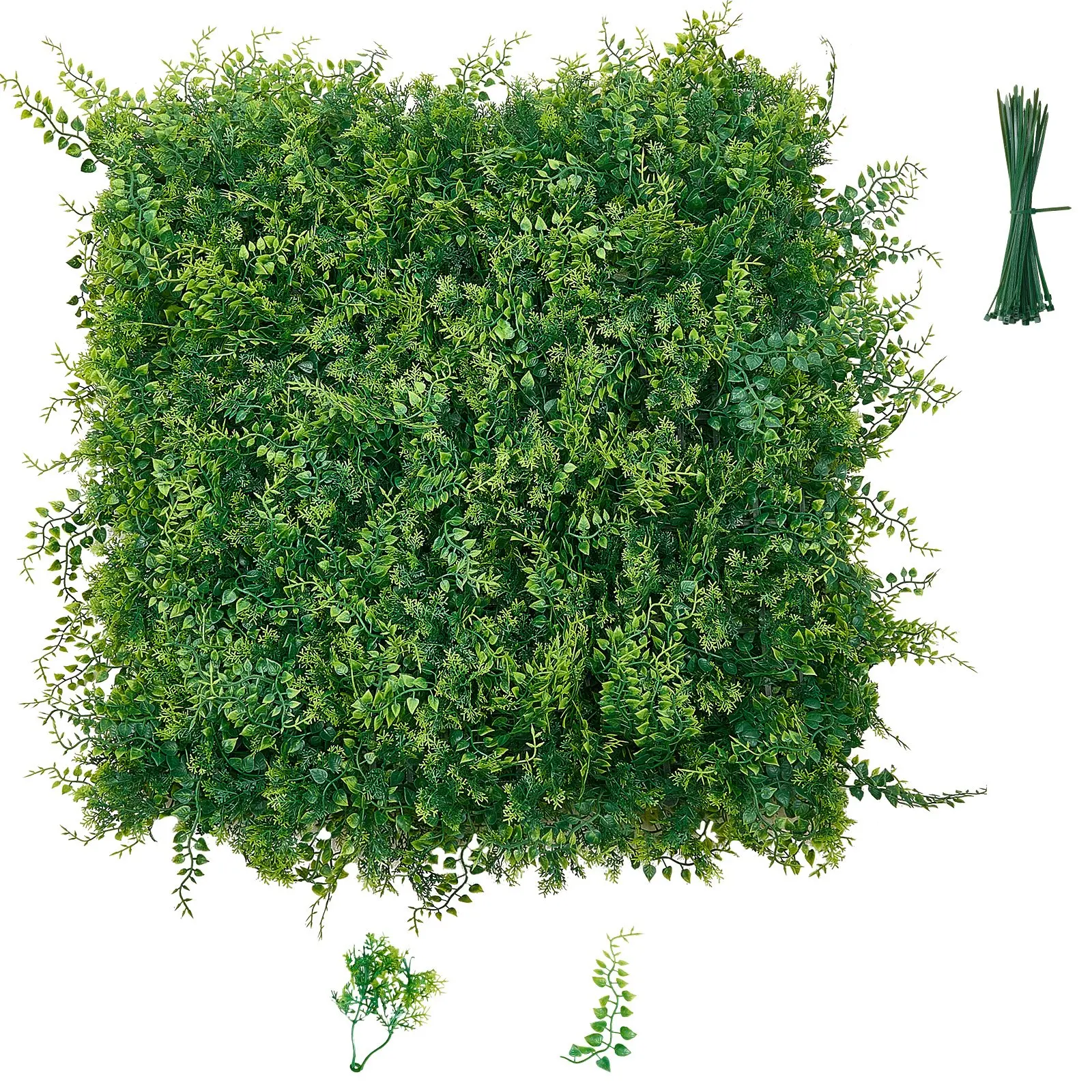 VEVOR 12PCS 20x20in Square Synthetic Decorative Plant Wall Panels, Sun-Protection Artificial Boxwood Greenery Privacy Fence, Fake Grass Screen for Wedding, Outdoor Garden