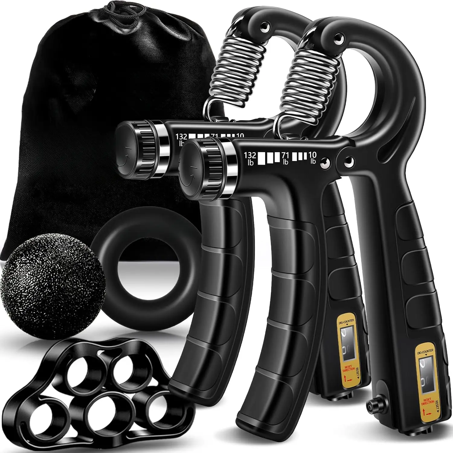 Hand Grip Strengthener Workout Kit (5 Pack), 2 Forearm Grip Adjustable Resistance Hand Gripper, Finger Stretcher, Grip Ring & Stress Relief Grip Ball  Athletes
