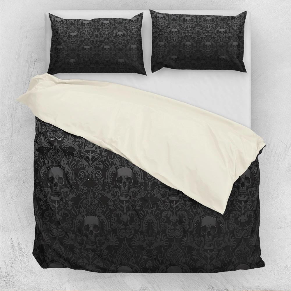 Skull & Floral Pattern Bedding Set, Including 1 Count Bedspread & Pillowcase without Filler, Soft Comfortable Bedding Set for Home Bedroom Duvet Cover Set