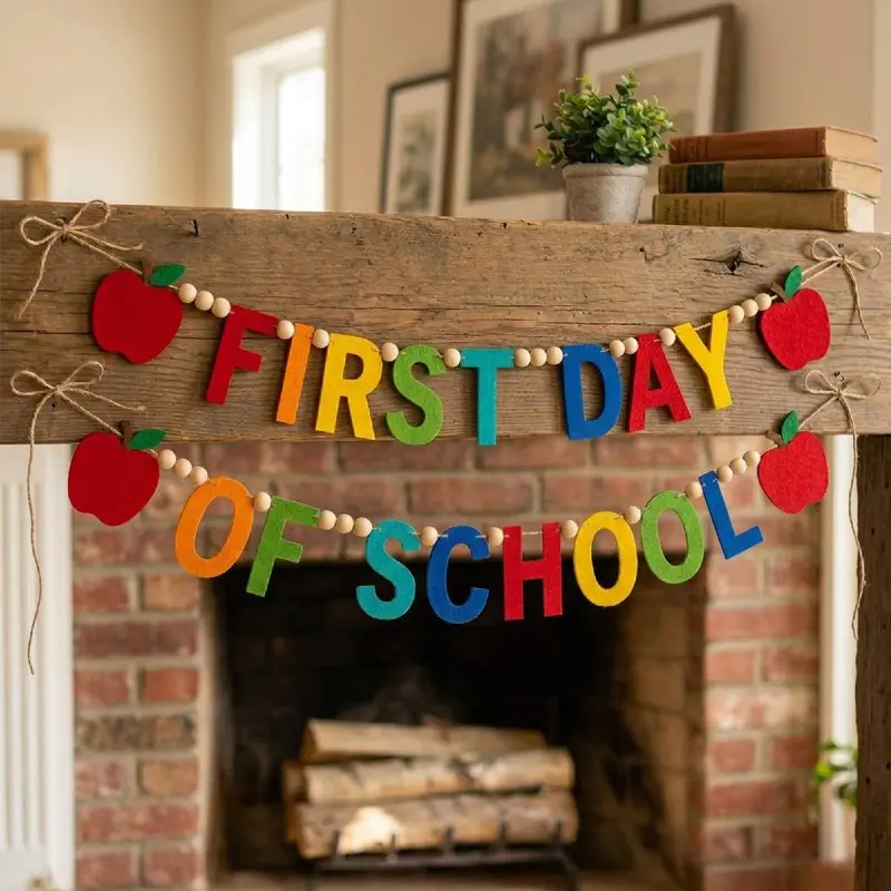 Felt DIY Banner & Floral Wreath Decor, Back To School Party Supplies, First Day of School Ornaments for Home Classroom Playground, Ideal Decor for Primary Middle School & Graduation Ceremony
