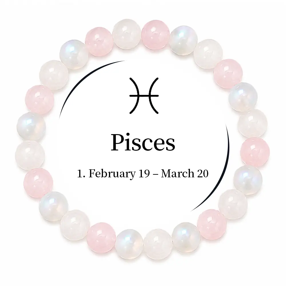 Pisces Zodiac Emotional Healing & Intuition Crystal Beaded Bracelet, Rose Quartz Moonstone Mixed Round Gemstone Bracelet, Women Gentle Energy Bracelet for Inner Peace & Sensitivity Balance, February 19‑March 20 Pisces Constellation Amulet, Daily Stackable