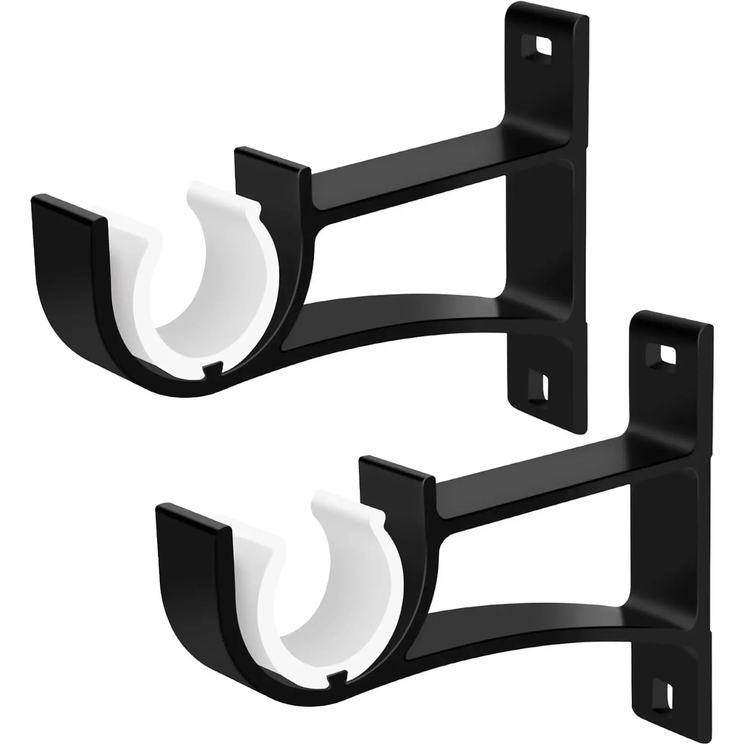 Curtain Rod Bracket, Heavy Duty Curtain Rod Hooks Curtain Rod Holders Black Single Curtain Drapery Rod Hanger Support for 1 inch Rod, Set of 2