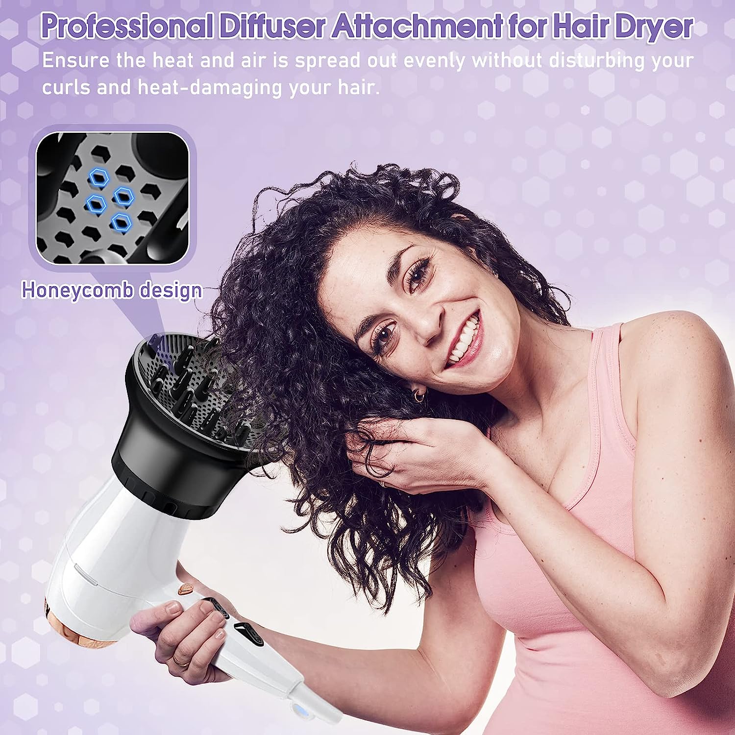 Professional Diffuser Attachment, Universal Hair Diffuser for Straightening & Curly Hair, Lightweight Portable Travel Design Hair Blower Diffuser, Hair Dryer Diffuser