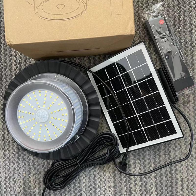 224-LED Solar Pendant Light with Moving Sensor, 5 Modes Waterproof Floodlight with Remote Control, Safety Outdoor Wall Light for Patio, Deck, Shed, Camping