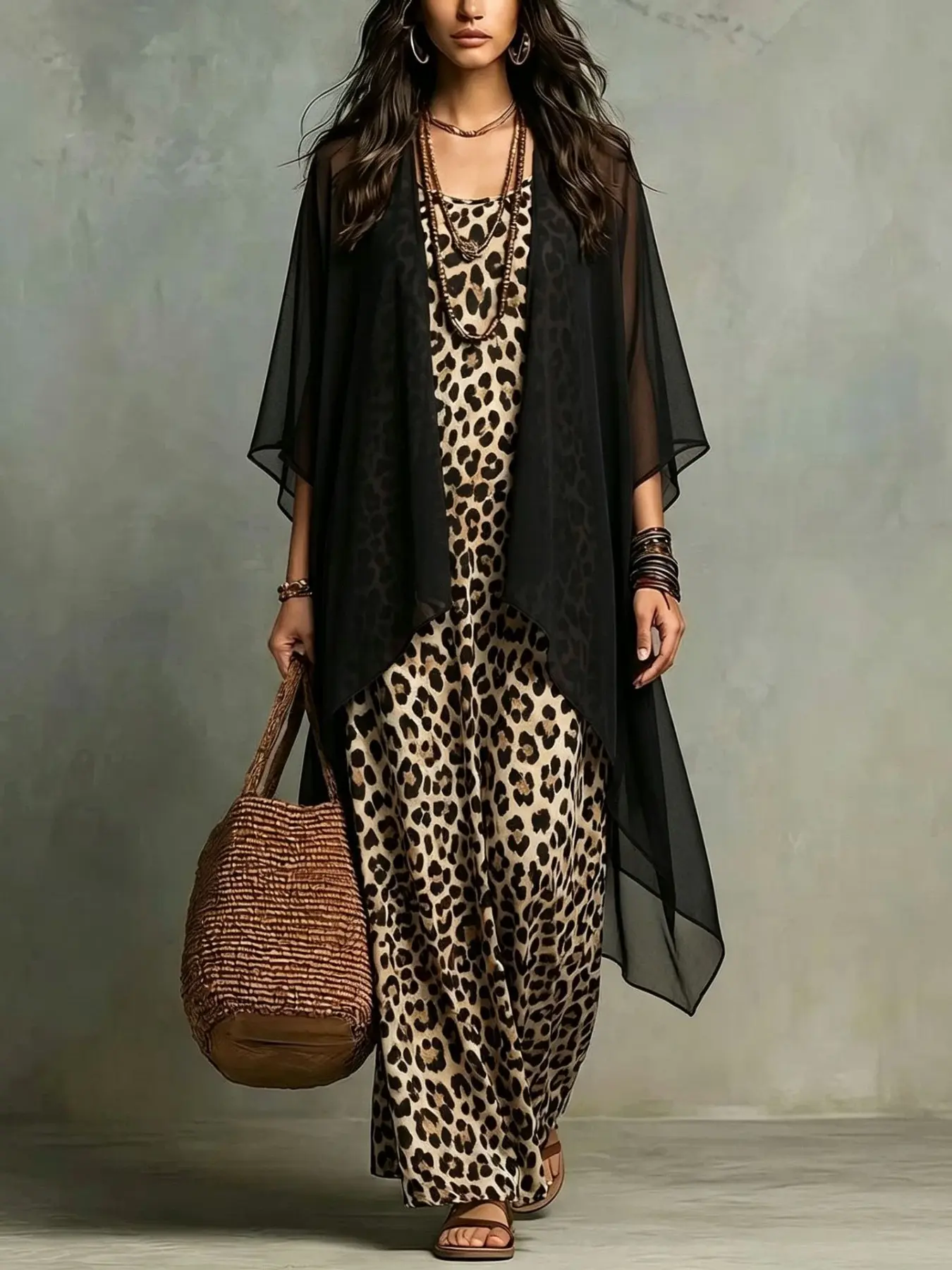 2026 Autumn Collection, Leopard-Print Camisole Maxi Dress, Two-Piece Set, Chiffon Cardigan Dress, Stylish Fall Fashion