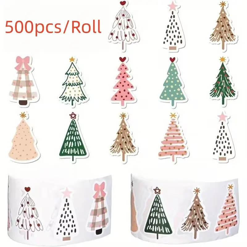 500pcs/roll Christmas Themed Bohemian Stickers, 12 Designs, Perfect for Holiday Decorations, Party and Celebration Activities