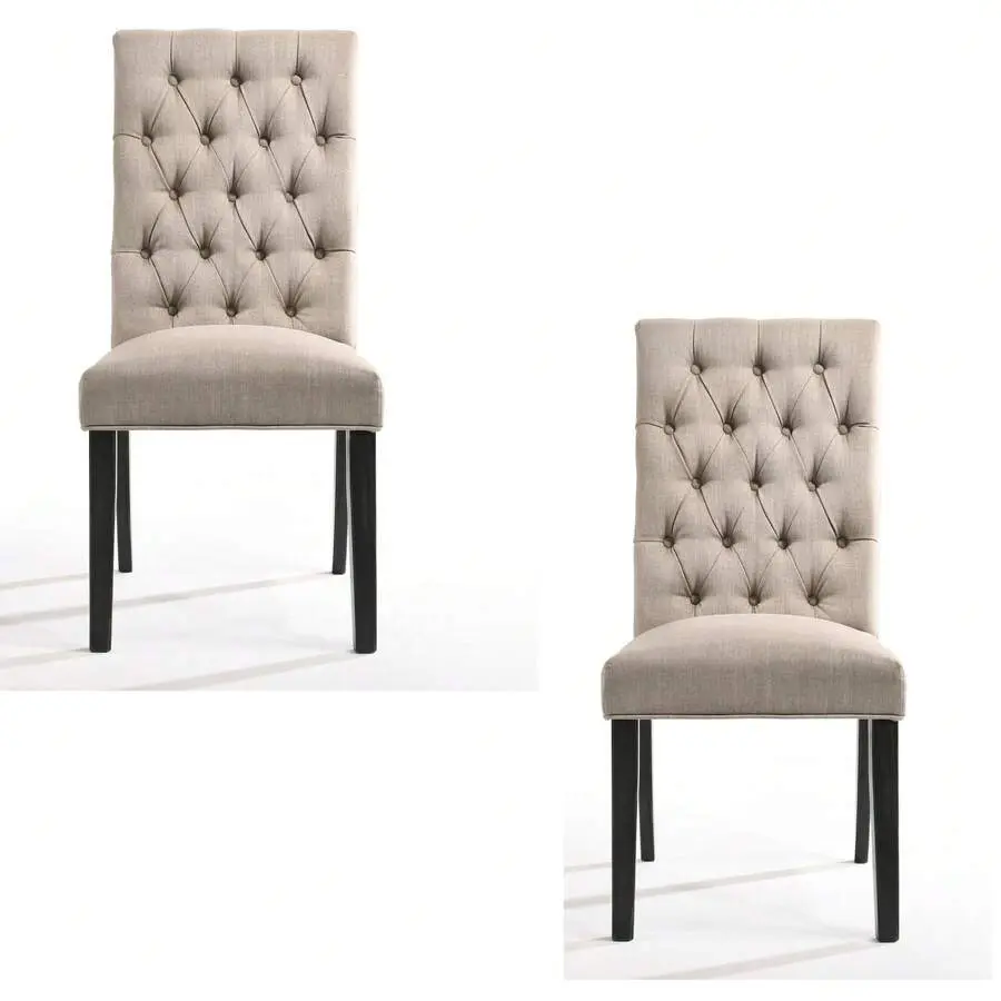 Set Of 2 Linen & Vintage Finish Side Chair, Modern Farmhouse Kitchen Dining Room Chair, Solid Wood Fabric Upholstered Seat Back Chairs
