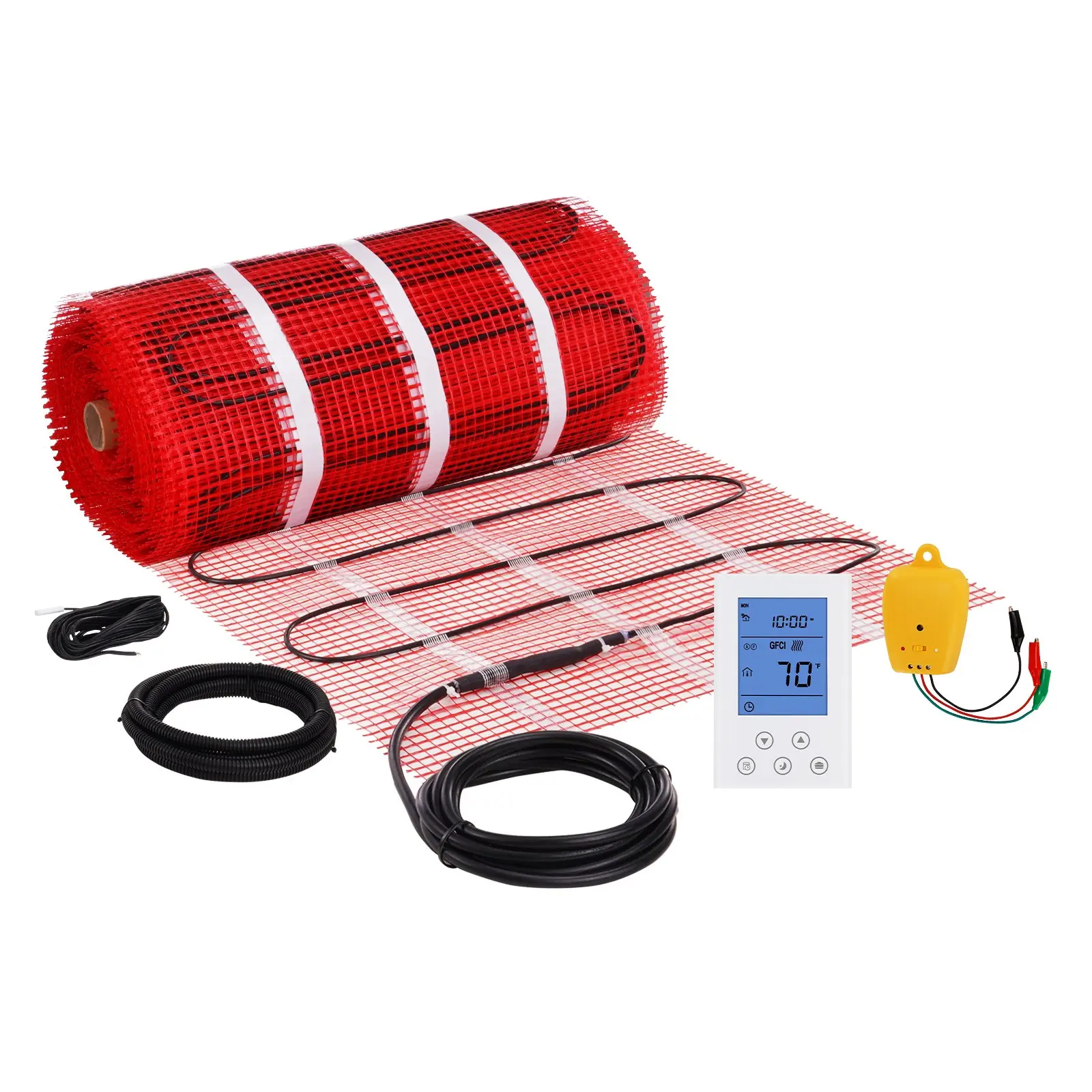 VEVOR Floor Heating Mat, 100Sq. ft. 14-113 Electric Radiant Floor Heated Warm System with Digital Floor Sensing Thermostat, 110-120V Includes Installation Monitor, Adhesive Back for Easy Installation