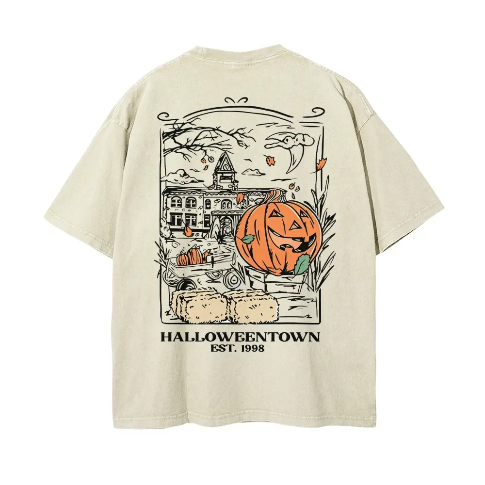 Vintage Halloweentown EST 1998 Pumpkin Town Back‑Print Washed T‑Shirt Fall Halloween Casual Tee