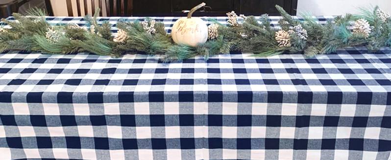 Navy Blue Cotton Tablecloth, 100% Cotton, Checkered Tablecloths, Farmhouse, Gingham Rectangle Tablecloth Heavy Duty Linen Checked Table Cover, Cloth Picnic Kitchen Dining 63x126 Navy and Cream