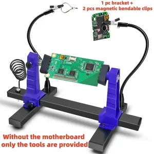 1set 360° Rotating Adjustable PCB Holder with 2 Pcs Magnetic Helping Hands, Heavy Duty Circuit Board Repair Stand, Electronics Soldering Iron Station with Support Bracket