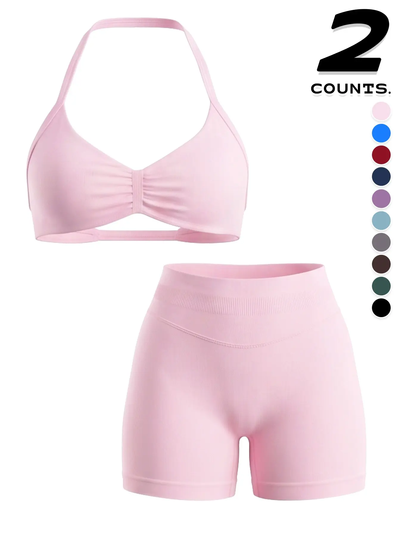 Women's Halter Backless Bra Shorts Set, High Waist Butt Lifter with Pads, Ideal for Yoga Fitness Daily Wear, Two-In-One Sportswear, Exercise Clothing Set
