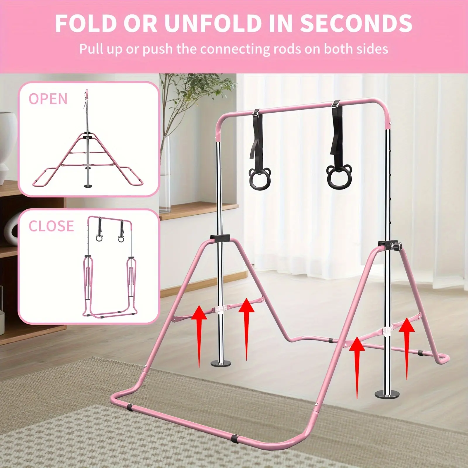 Adjustable Gymnastics Bar for Teens, Home Jump Bar for Gymnastics, in Pink