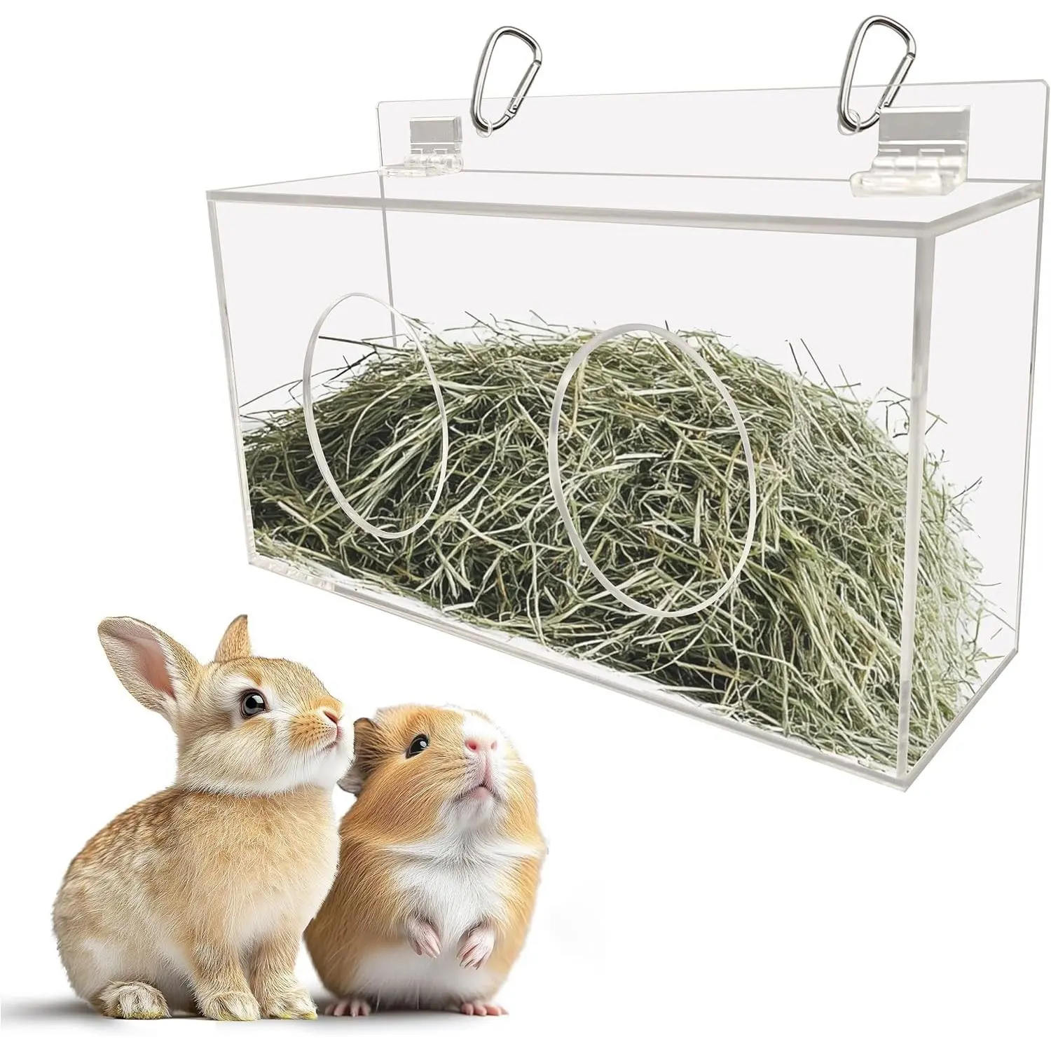 Rabbit Hay Feeder with Lid Guinea Pig Hay Rack Holder Chinchilla Cage Accessories for Rabbits Guinea Pigs Bunny