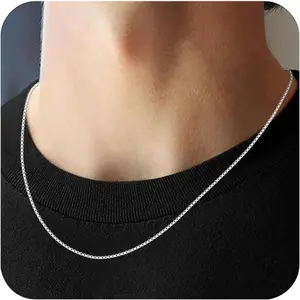 Silver Box Chain Necklace for Women, 1mm 0.8mm Italian Chains, Dainty & Sturdy Necklace with Silver Polishing Cloth Available in 16-36 Inch