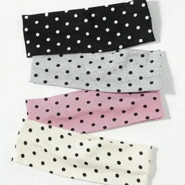 4-Pack Women's Nylon Polka Dot Headbands, Sporty Minimalist Hair Bands, One Size Fit for Thick Hair, Gym Daily Hair Accessories, Nice Gifts for Teen Girls