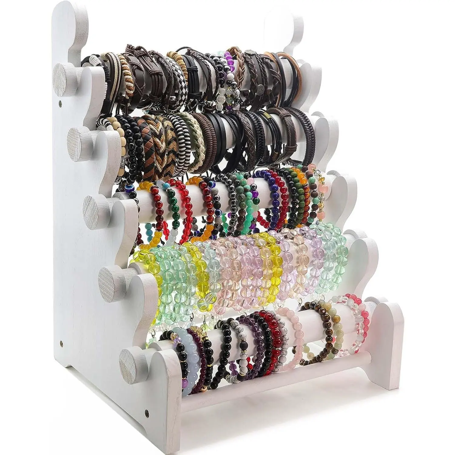 5-Tier Bracelet Display Stand Holds120 - 150Bangles & Scrunchies (White) | Portable Wooden  Display Stand For Vendors, Retail Stores, Craft Shows, And  Storage