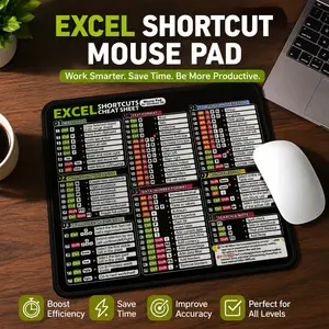 Excel Keyboard Shortcut Mouse Pad, Office Computer Laptop Dedicated Small Desk Mat, Ergonomic Design for Enhanced Comfort, Shortcuts Mouse Pad