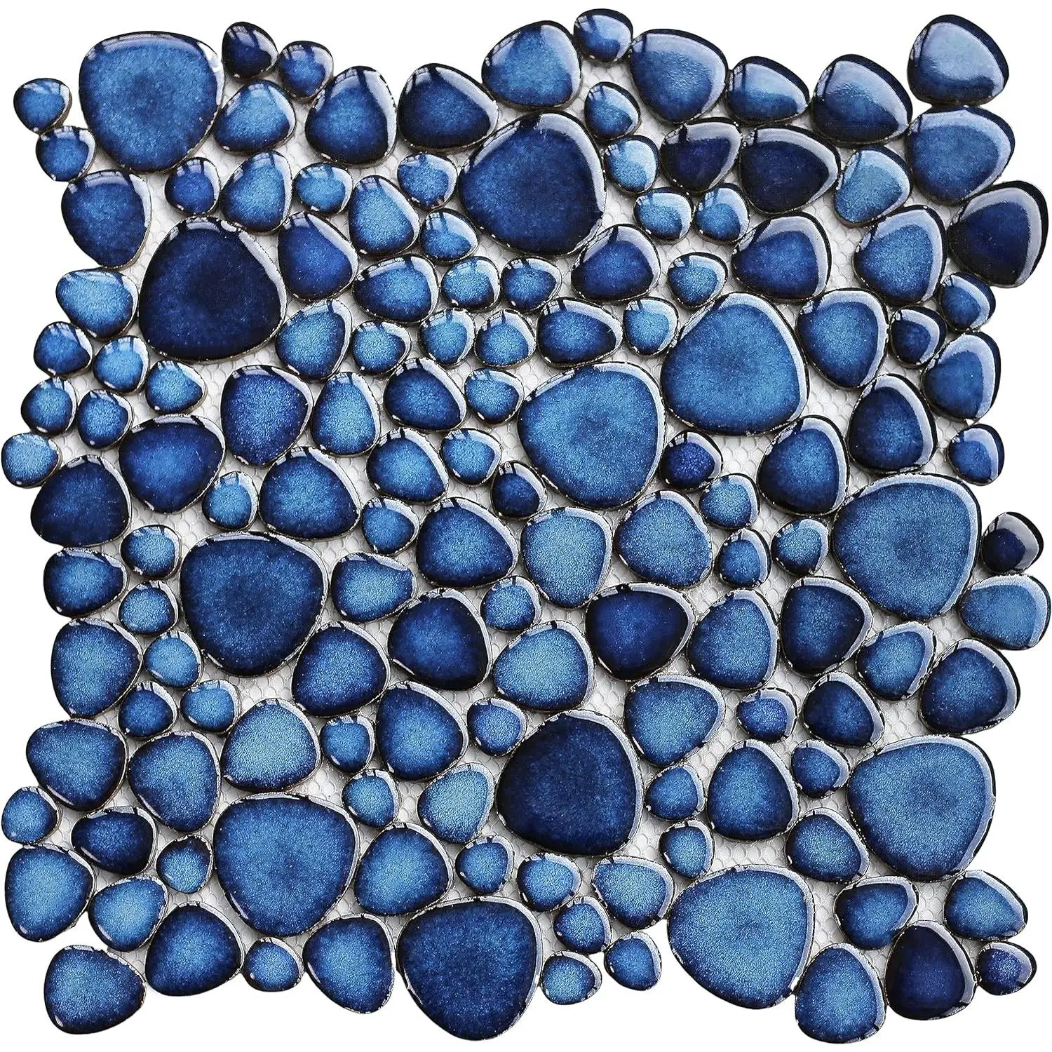 Cobalt Blue Pebble Tiles for Shower Floor Bathroom Floor Wall Mosaic Tile [Set of 5 Sheets]