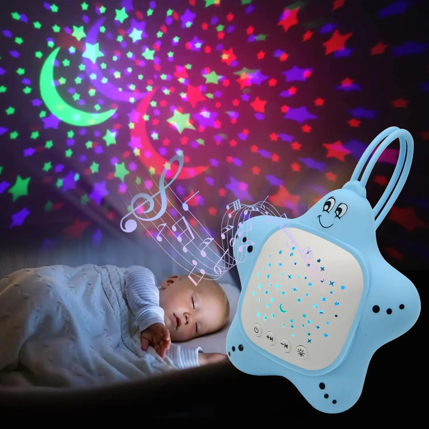 Portable Prop 65 Safe Baby White Noise Sound Machine - Rechargeable Soother with Star Projector Light, Night Light for Deep Restful Sleep, Travel & Nursery Use (New Model), Unisex Baby
