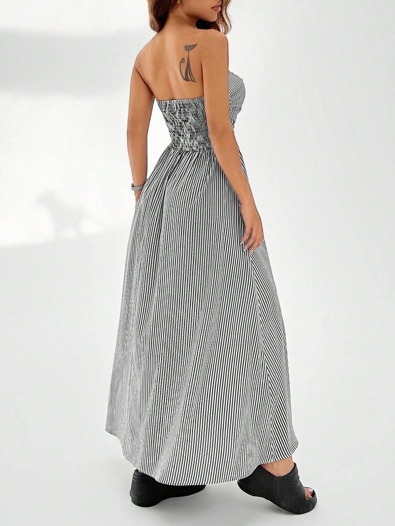 Women's Striped Tube Dress, Casual Sleeveless Dress for Summer, Fashion Women's Clothing for Daily Wear