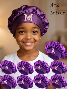 1Pc 26 Letter A-Z 3-8 Years Old  Baby Hair Bonnet Sleeping , Customizable A-Z Letter Satin Sleep Bonnet, Soft Comfortable, Elastic Wide Brim, Hair Protection, Daily Use