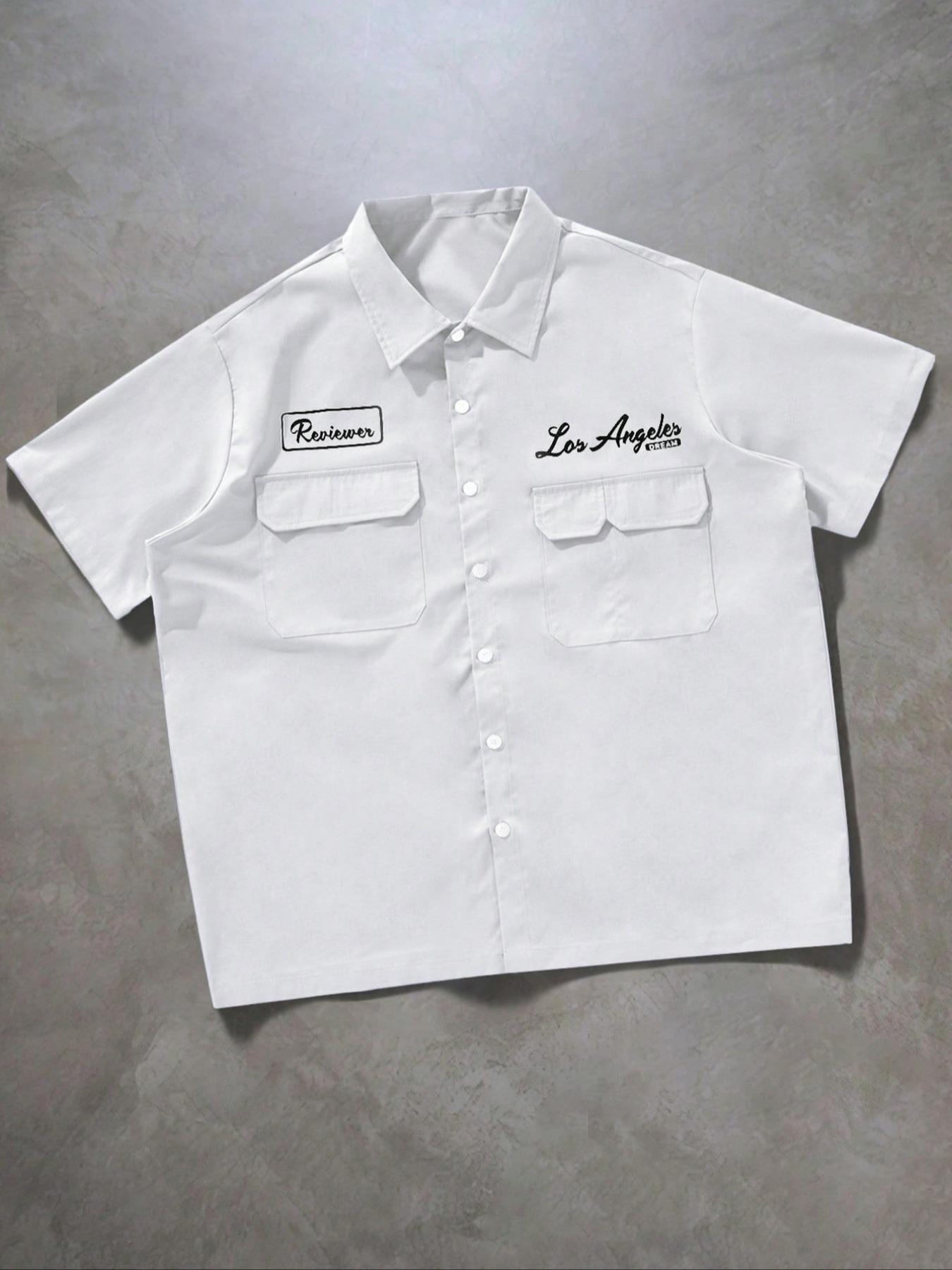 Men's Solid Pocket Short Sleeve Shirt, Button Up Pocket, Loose Casual Comfy Button Design Top for Daily Wear, Men's Clothes for Summer, Tropical