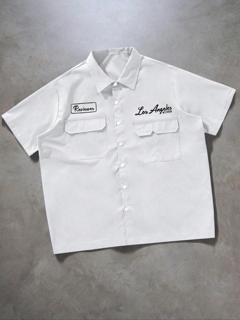 Men's Solid Pocket Short Sleeve Shirt, Button Up Pocket, Loose Casual Comfy Button Design Top for Daily Wear, Men's Clothes for Summer, Tropical