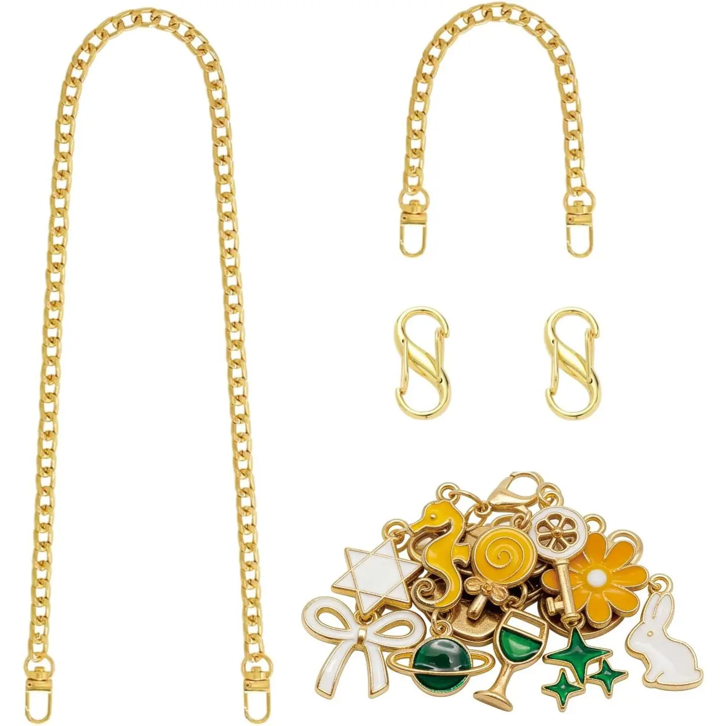 14 count  Purse Chain Strap Set with Cute Mini Bag Charms & Anti- Zipper Clips, Adjustable  Bag Chain for Handbags, Crossbody Bag, Wallet, DIY Bag Accessories for Women,Without Tools
