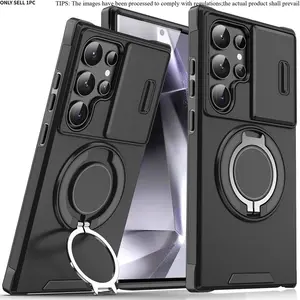 Magnetic Rotating Stand Phone Case Protector with Anti-Spy Privacy Camera Cover, Dual-Layer Shockproof Protective Casing, Phone Accessory Compatible with Samsung Galaxy S25, S24, S23 and S22
